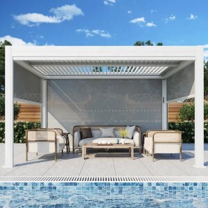 Electric Louvre Curtained Pergola 4m x 4m x 2.5m